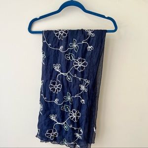 Handmade Palestinian Embroidered Navy Floral Scarf